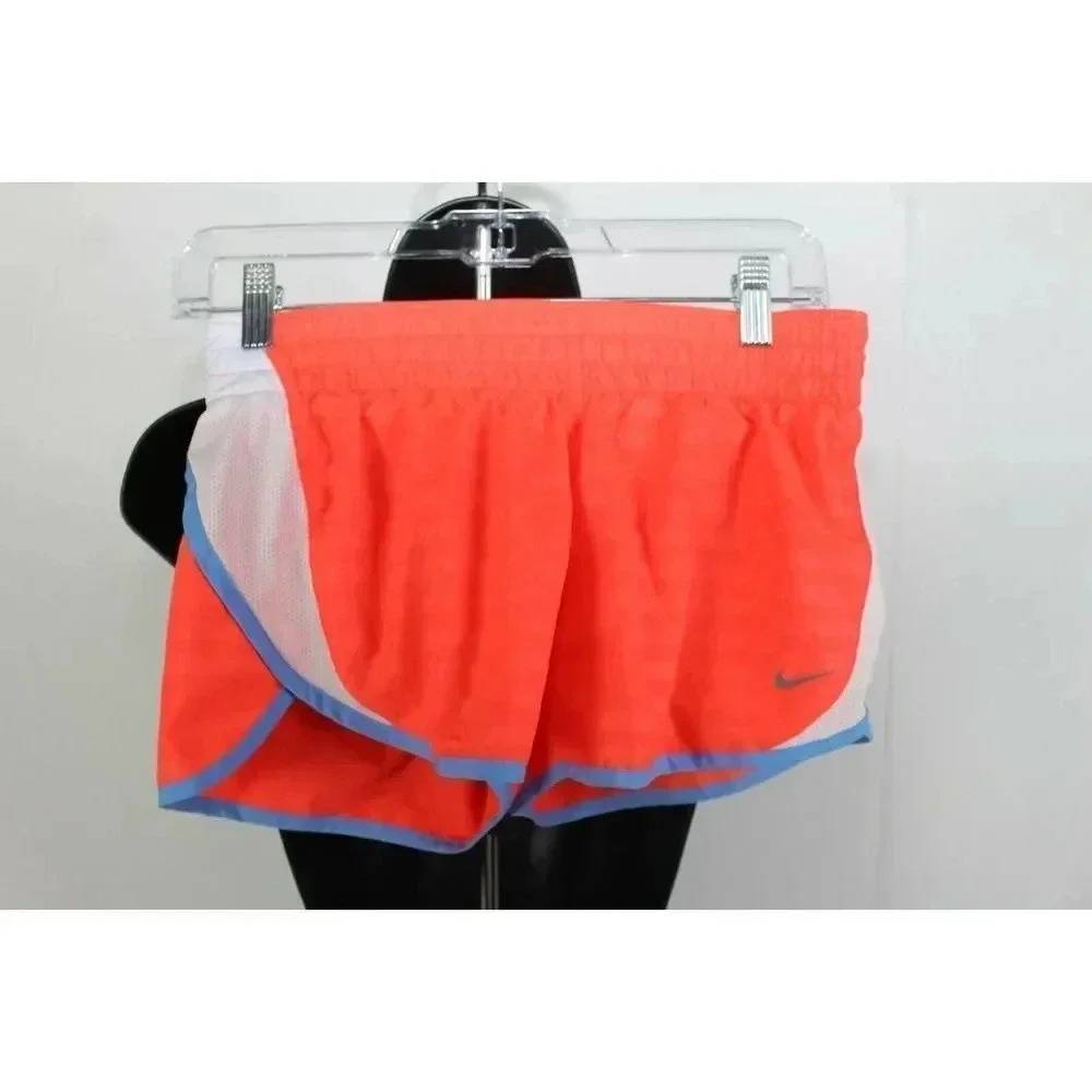 Nike Coral Athletic Running Shorts with White Mesh and Blue Trim